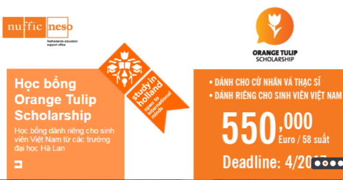 Danh sách các trường tại Hà Lan có học bổng Orange Tulip Scholarship