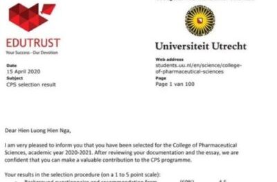 Chúc Mừng Bạn Lương Hiền Nga Đã Nhận Được Thư Mời Nhập Học Tại Utrecht University