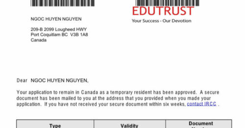 Chúc Mừng Bạn Nguyễn Ngọc Huyền Đã Chuyển Đổi Visa Du Lịch Canada Sang Visa Du Học Thành Công