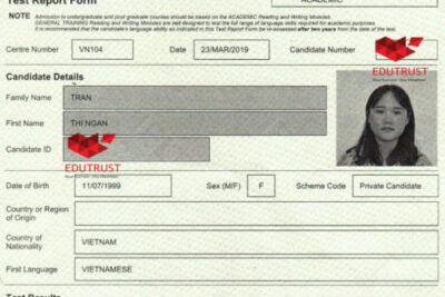 Chúc mừng học sinh Trần Thị Ngân đã đạt kết quả IELTS 4.5