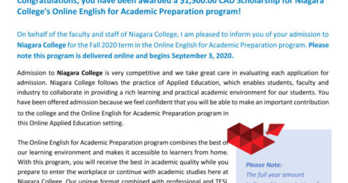 CHÚC MỪNG HỌC SINH TRẦN THỊ NGÂN ĐÃ NHẬN ĐƯỢC HỌC BỔNG KHÓA TIẾNG ANH ONLINE TẠI CANADA