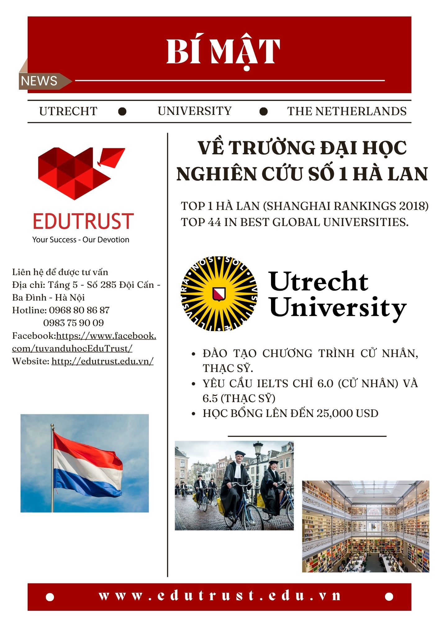 DU HỌC HÀ LAN: Những BÍ MẬT của trường ĐẠI HỌC NGHIÊN CỨU TOP 1 - UTRECHT UNIVERSITY.